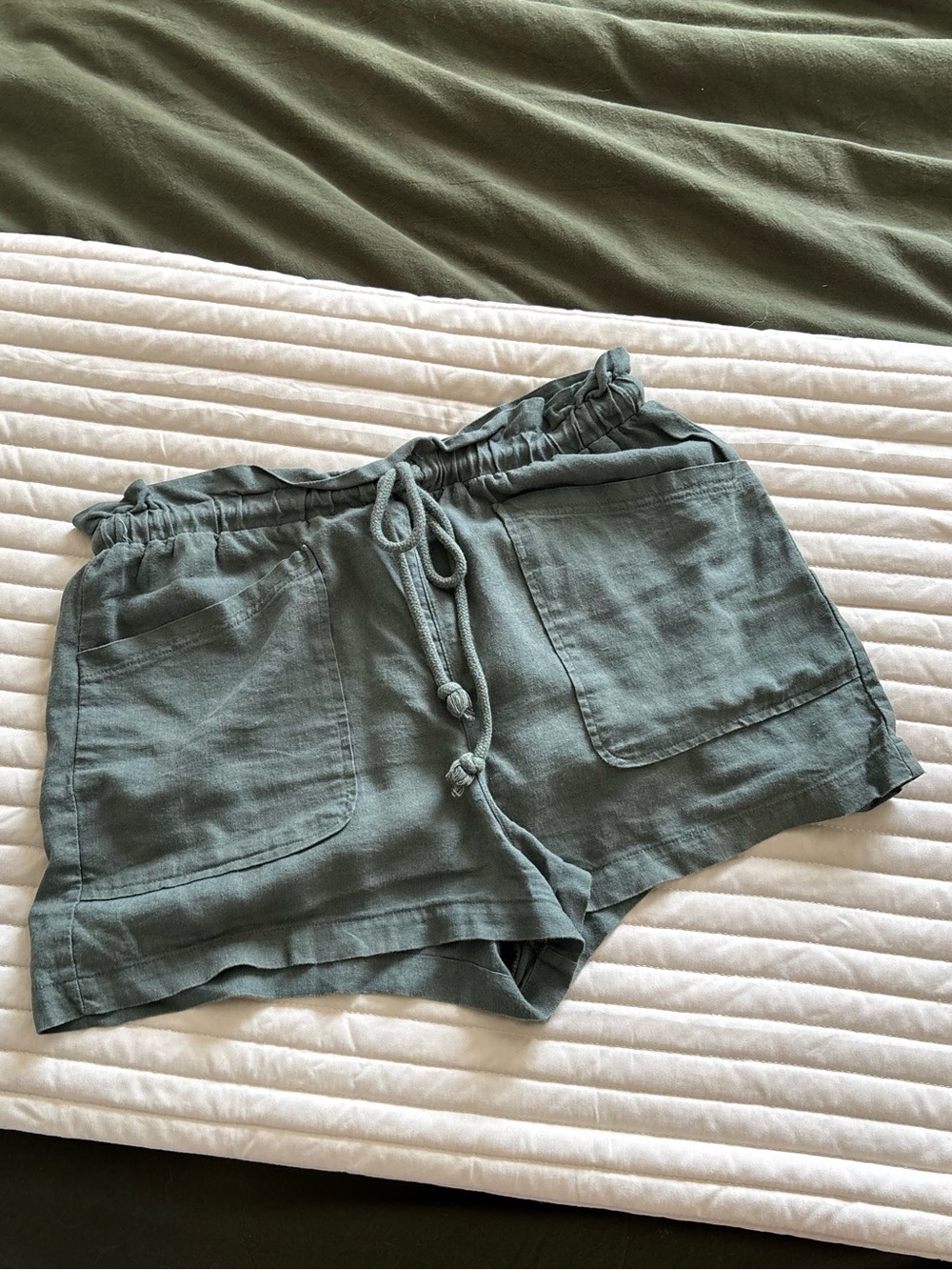 Universal Thread Sage Green Paper-Bag Waist Linen Shorts